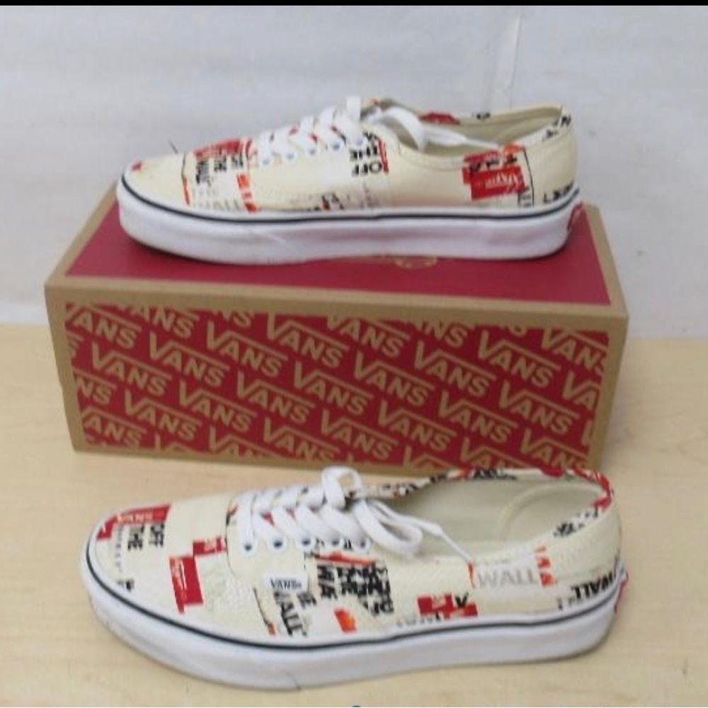 Vans Authentic Packing Tape Sneakers in White Red Black